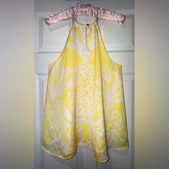 LILLY PULITZER Target Yellow white Pineapple Punch rope w gold trim tank sz Med - Picture 2 of 11